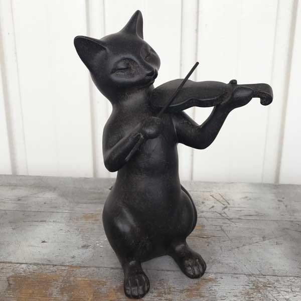 Rust Cat バイオリン violin ネコ置物 ねこグッズ 猫雑貨 ギフト 黒