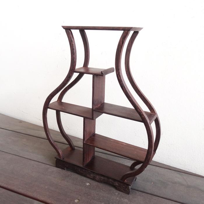 飾り棚 和風 和室 床の間 格子 花瓶 花梨 シノワズリ 珍品棚 盆栽棚