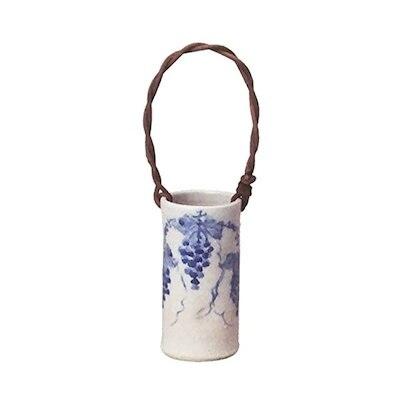 日本製 花器 ぶどう絵つる付花入れ あざみ絵つる付花入れ 全高10cm×幅