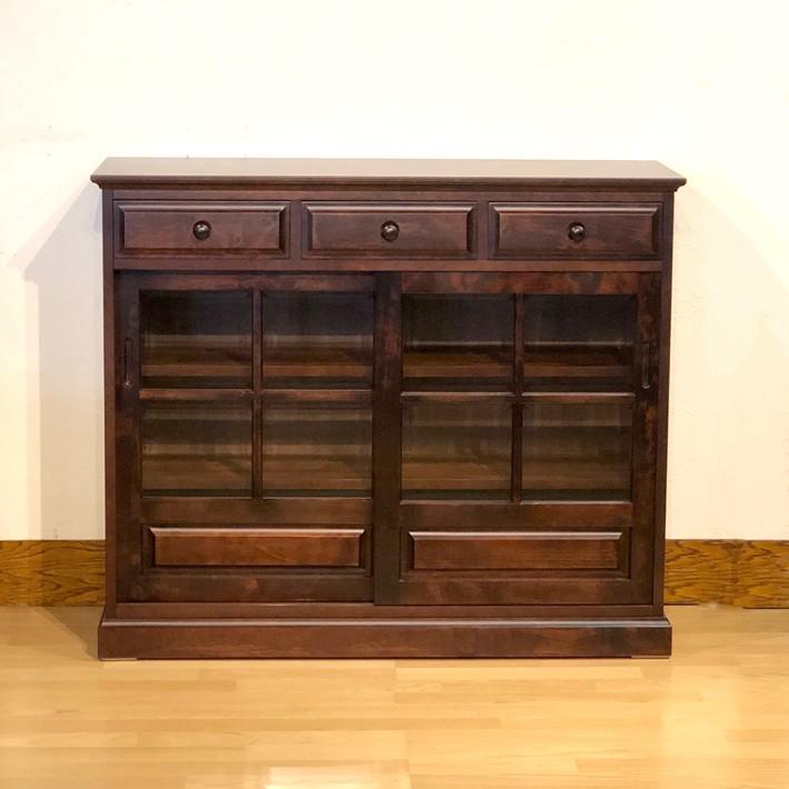 和光　北海道　民芸　キャビネット　サイドボード　椛材　カバ サイドボード 120 茶棚 リビングボード クラッシック 樺 カバ材 高級