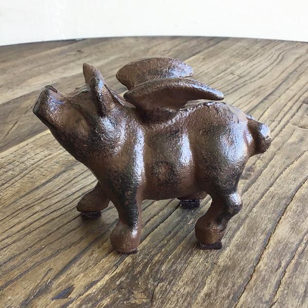 ブタ 天使 置物 ウィングピッグ 豚 天使の羽 アンティーク スモール