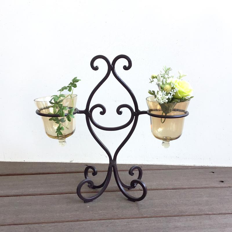 キャンドルホルダー ガラス アイアン アンティーク キャンドルスタンド