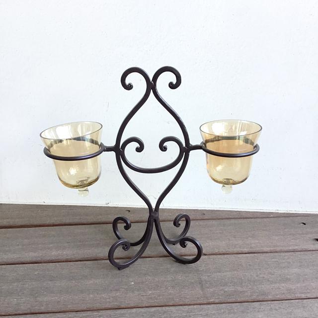 キャンドルホルダー ガラス アイアン アンティーク キャンドルスタンド