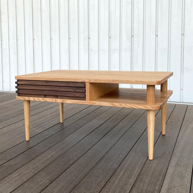 コーヒーテーブル センターテーブル リビングテーブル 木製テーブル おしゃれ ウォールナット タモ 木製テーブル 収納付き 両面引出 |  | 01