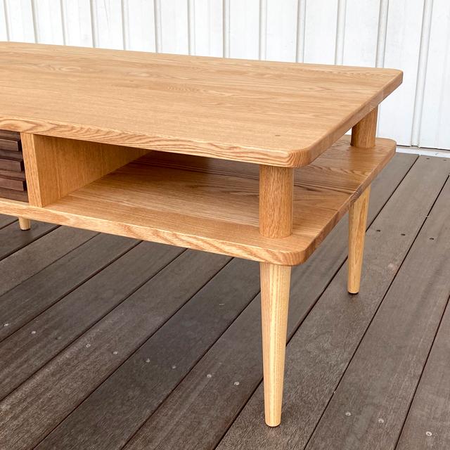 コーヒーテーブル センターテーブル リビングテーブル 木製テーブル おしゃれ ウォールナット タモ 木製テーブル 収納付き 両面引出 |  | 02