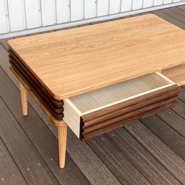 コーヒーテーブル センターテーブル リビングテーブル 木製テーブル おしゃれ ウォールナット タモ 木製テーブル 収納付き 両面引出 |  | 04