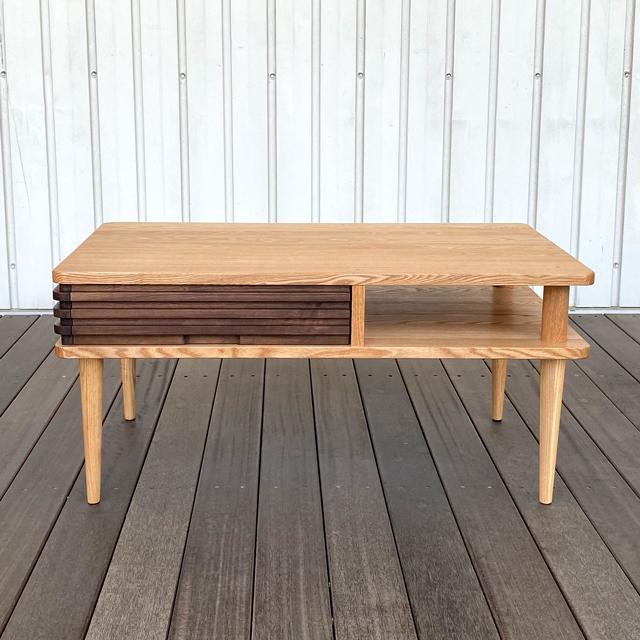 コーヒーテーブル センターテーブル リビングテーブル 木製テーブル おしゃれ ウォールナット タモ 木製テーブル 収納付き 両面引出 |  | 06