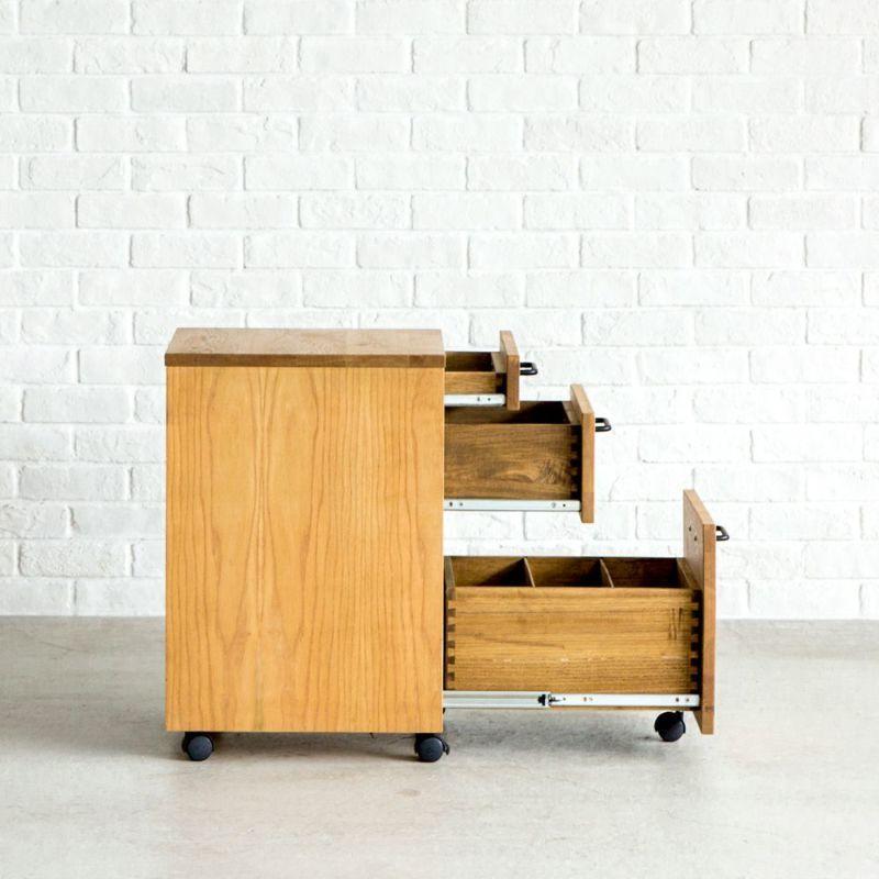 サイドワゴン デスクワゴン キャスター付き 木製 デスクサイドワゴン