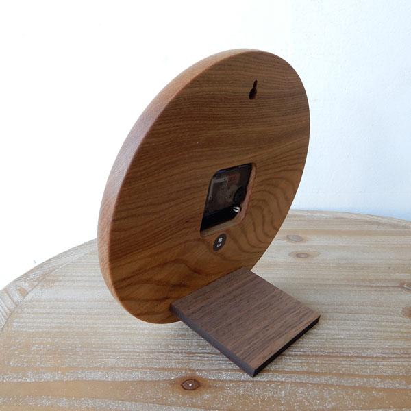 木の時計（スタンド付）ニレ無垢 φ24cm 掛け時計 置き時計 木の時計