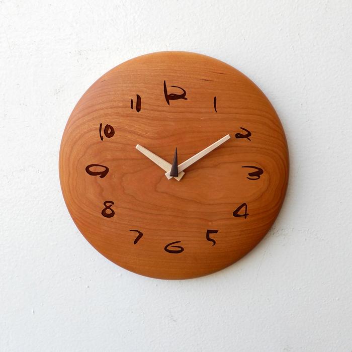 木の時計（スタンド付）ブラックチェリー無垢 φ24cm 掛け時計 置き時計