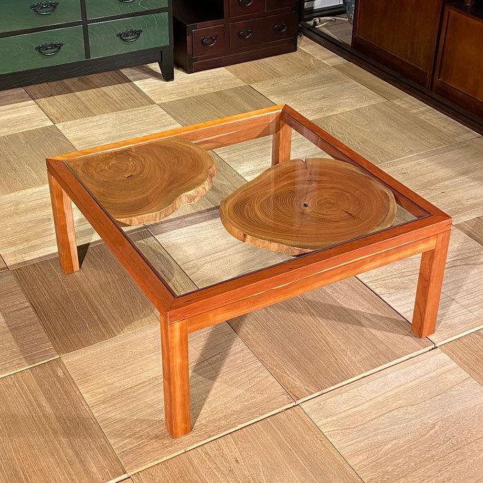 一枚板テーブル ケヤキ 欅 けやき 一枚板 座卓 ガラステーブル ローテーブル 和室 和モダン 正方形 個性的 無垢 天然木 国産 日本製