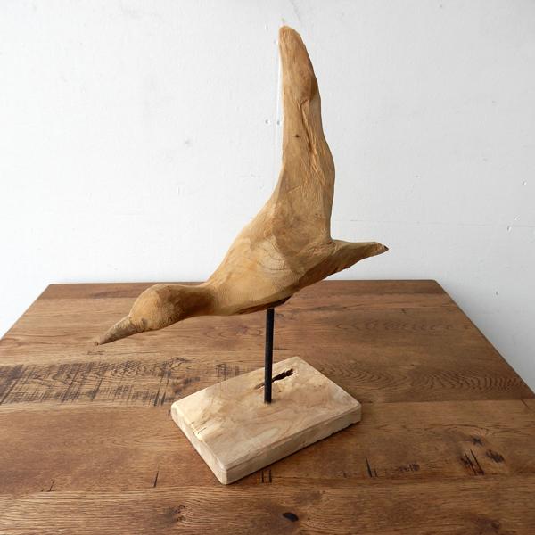 チーク古木 オールドチーク 置物 飾り象 一木一刀作り◇九連象丸彫り（薄） Teak bird A 木彫り 置物 鳥の木彫り 手作り 木製小物 チークウッド