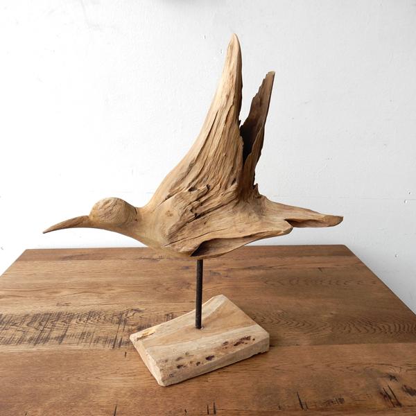 Teak bird B 木彫り 置物 鳥の木彫り 手作り 木製小物 チークウッド