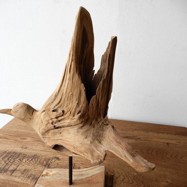 Teak bird B 木彫り 置物 鳥の木彫り 手作り 木製小物 チークウッド