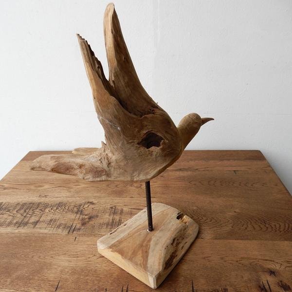 Teak bird B 木彫り 置物 鳥の木彫り 手作り 木製小物 チークウッド