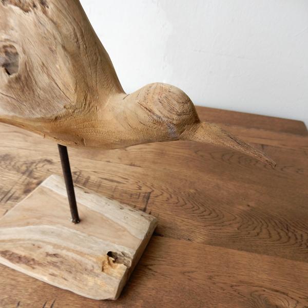 Teak bird B 木彫り 置物 鳥の木彫り 手作り 木製小物 チークウッド