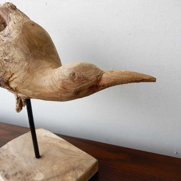 Teak bird C 木彫り 置物 鳥の木彫り 手作り 木製小物 チークウッド