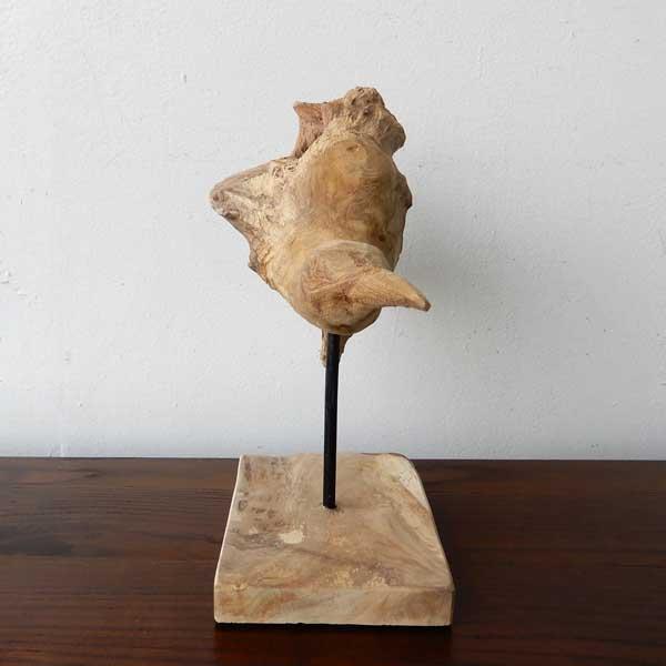 Teak bird C 木彫り 置物 鳥の木彫り 手作り 木製小物 チークウッド