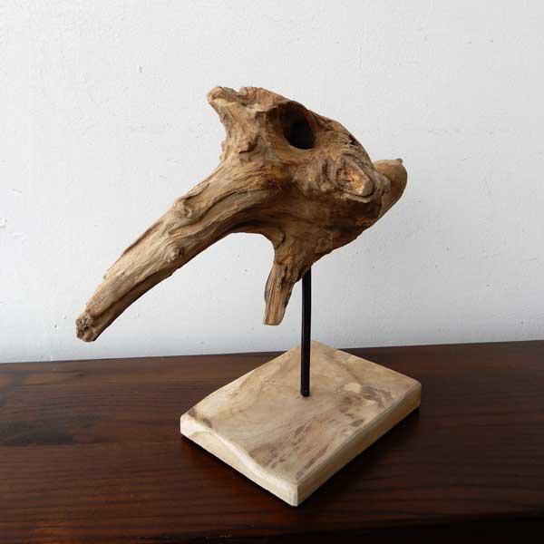Teak bird C 木彫り 置物 鳥の木彫り 手作り 木製小物 チークウッド