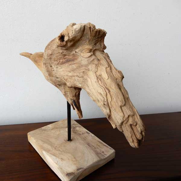 Teak bird C 木彫り 置物 鳥の木彫り 手作り 木製小物 チークウッド