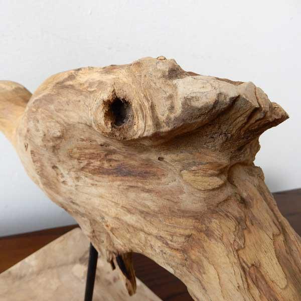Teak bird C 木彫り 置物 鳥の木彫り 手作り 木製小物 チークウッド