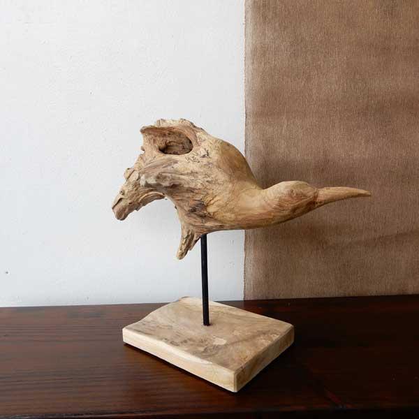 Teak bird C 木彫り 置物 鳥の木彫り 手作り 木製小物 チークウッド