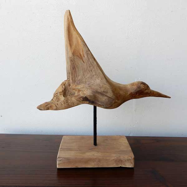 Teak bird D 木彫り 置物 鳥の木彫り 手作り 木製小物 チークウッド 