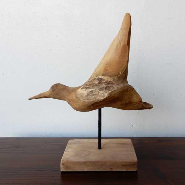 インテリア　天然木　飾り　ハンドメイド Teak bird D 木彫り 置物 鳥の木彫り 手作り 木製小物 チークウッド