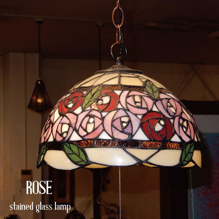 ステンドグラス ローズ ペンダントライト 吊り下げ照明 3灯式 楽天市場