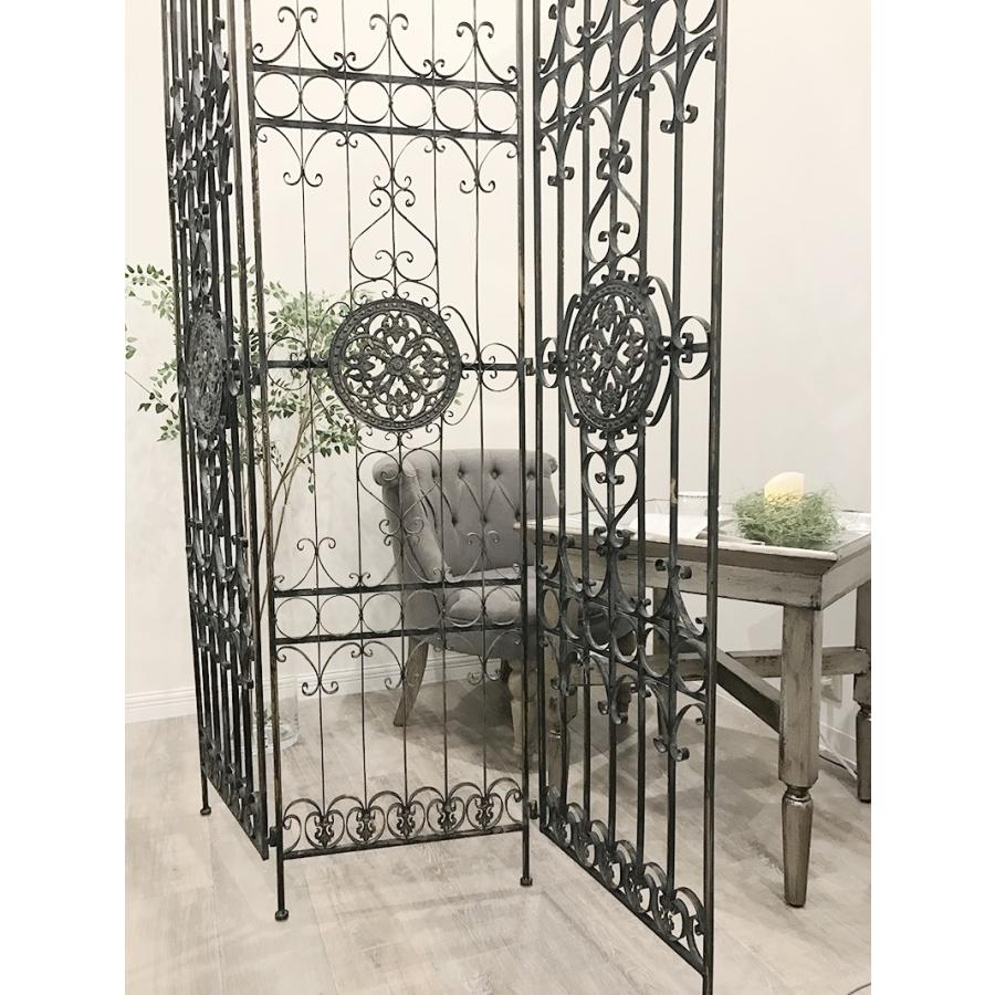 アンティーク調 スチール3連パーテーション ヨーロピアン クラシック エレガント パーテーション アイアン 間仕切り 3連スクリーン ヨーロピアン