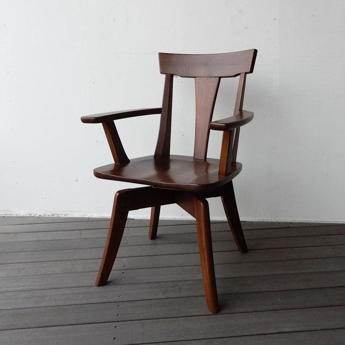 ① 北欧レトロ 上久商店 大川家具 ノゾミ 回転式 天然木製椅子 アームチェア ①北欧レトロ 上久商店 大川家具 ノゾミ 回転式 天然木製椅子