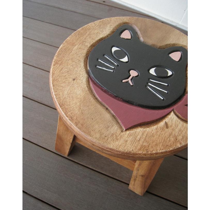 スカーフネコ黒 スツール キッズチェア 木製 子供用椅子 かわいい