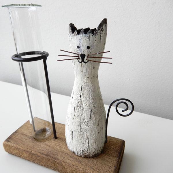 キャットチューブベース /ホワイト・ブラック 一輪挿し 花瓶 花入れ