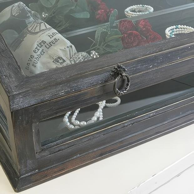 木製ガラス キャビネット レトロ アンティーク ヴィンテージ アクセサリー収納 ガラスケース ガラスキャビネット アクセサリーケース アクセサリー
