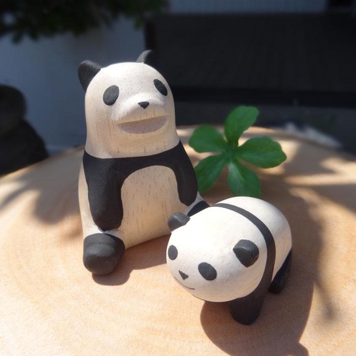 パンダ ぱんだ 親子 おやこ インテリア 置物 木彫り 木製 動物 