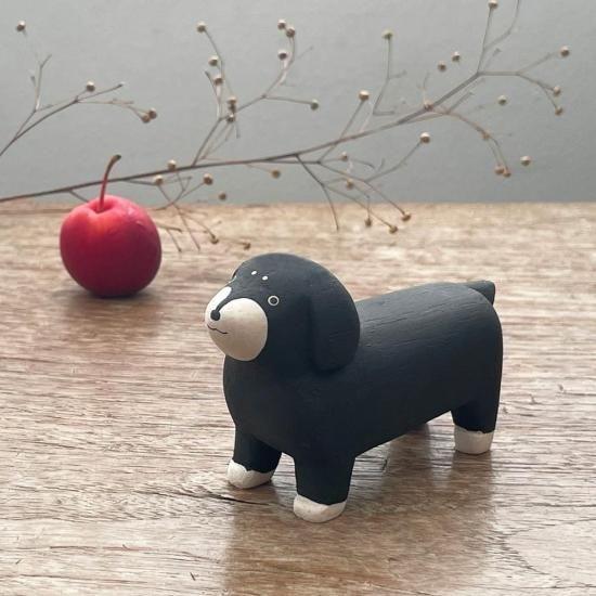 ダックスフンドの木彫り ブラック ダックスフンド 犬 ワンコ Dog
