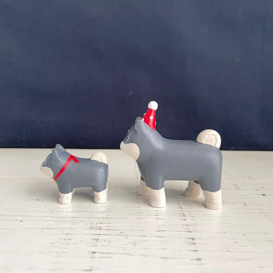 クリスマス 雑貨 X'mas 小物 置物 木彫り 柴犬 犬 しばけん おしゃれ