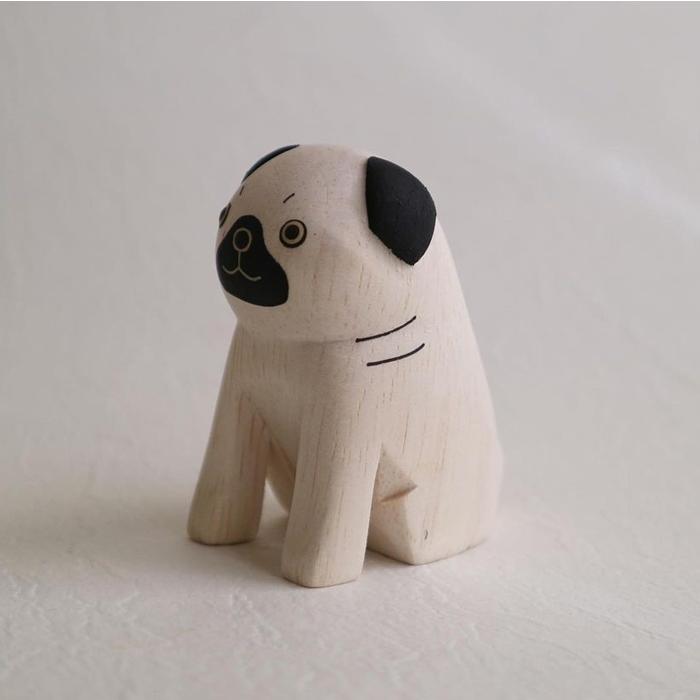 パグ ぱぐ PUG 犬 Dog いぬ ワンコ インテリア 置物 木彫り 木製 動物