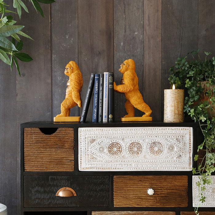 ブックエンド ブックスタンド 本立て ゴリラ アニマル オレンジ 個性的