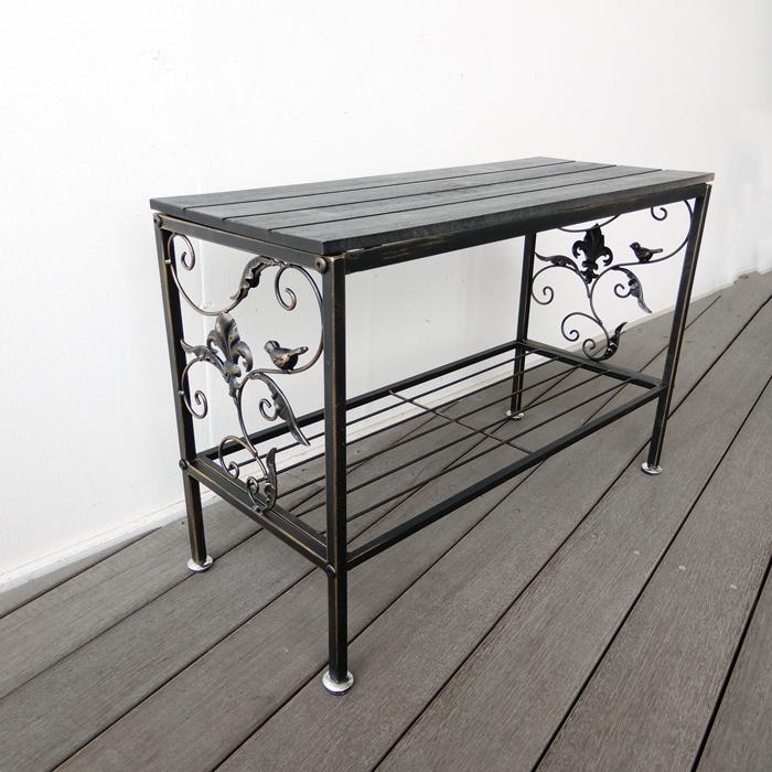 アイアンとウッドのフリーラック プランタースタンド 花台 2段 ラック