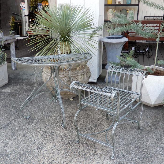 ガーデンアームチェア おしゃれ グレー アイアン アールデコ シャビー