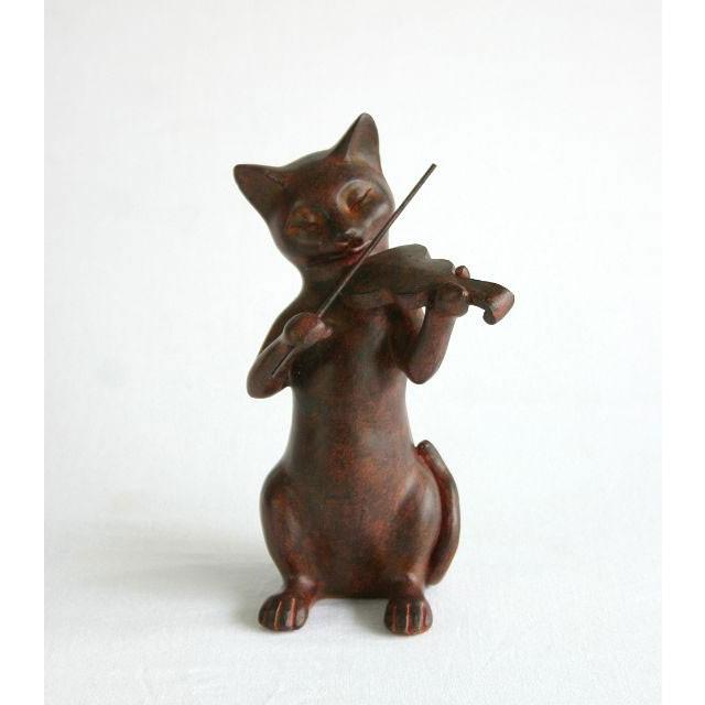 Rust Cat バイオリン ネコ置物 ねこグッズ 猫雑貨 ギフト : 手づくり