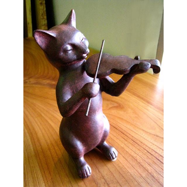 Rust Cat バイオリン ネコ置物 ねこグッズ 猫雑貨 ギフト : 手づくり