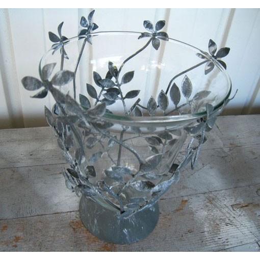 おしゃれ フラワーベース アイアン ガラス 花瓶 リーフ 葉 : 手づくり