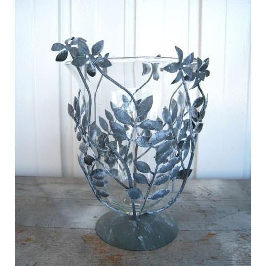 おしゃれ フラワーベース アイアン ガラス 花瓶 リーフ 葉 : 手づくり