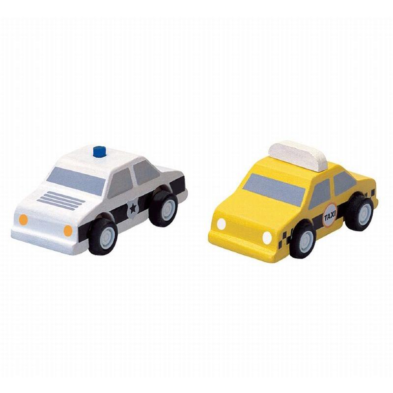 木のおもちゃ　プラントイジャパンPLANTOYS 木製車両・列車玩具 タクシーとパトカー6073｜woodayice