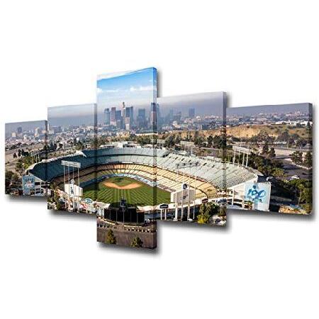 国内 海外 インポート品 お取り寄せ 送料無料カリフォルニア州ロサンゼルス  有名なドジャースタジアム LAダウンタウンの背景 写真 リビングルーム用 5ピース キャンバス ウォールアート モダンアートワーク