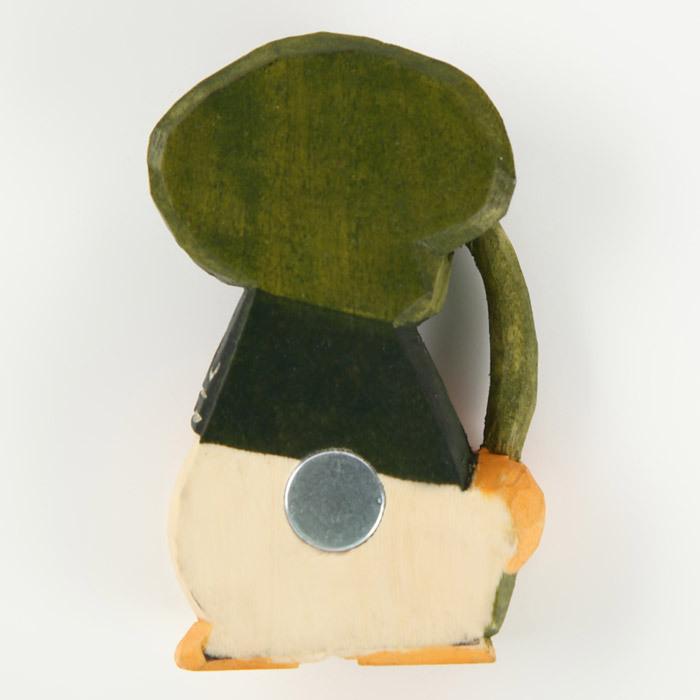 木彫り民芸品 コロポックル マグネット 爺帽子緑 手彫り アイヌ 民族