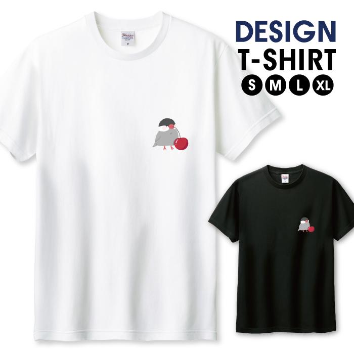 Tシャツ メンズ ユニセックス ホワイト ブラック 文鳥 キャラクター 桜