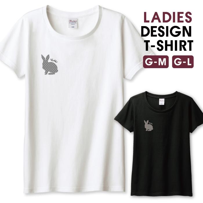 Tシャツ レディース ガールズ ホワイト ブラック うさぎ ウサギ 水玉